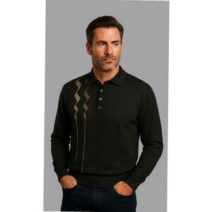 Vintage Bacharach Knit Polo Long Sleeve Wool Blend Sweater Made in Italy Mens XL